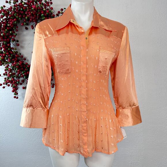 Vintage Piano Blouse Peach melon snap down size large NWT - Picture 1 of 7